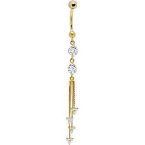    Solid 14k Yellow Gold Cubic Zirconia Style Belly Ring Jewelry