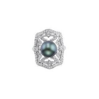   Tahitian Black Pearl Ring in 14K White Gold 5.0 Jewelry 