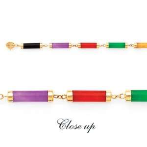    14k Gold, Onyx & Multi Colored Jade Thin Bracelet  7.5 IN Jewelry
