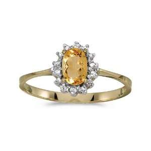  14k Yellow Gold Oval Citrine And Diamond Ring (Size 4.5) Jewelry