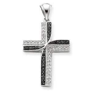    14K White Gold Black & White Diamond Cross Pendant Jewelry