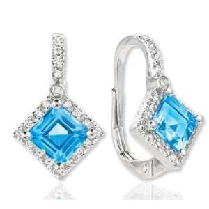    14k White Gold 3.20 Carat Blue Topaz Diamond Drop Earrings Jewelry