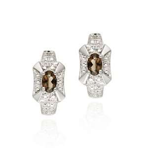   Quartz & Diamond Accent Rectangle Frame Half Hoop Earrings Jewelry