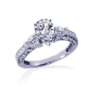 Ct Pear Shaped 3 Stone Diamond Vintage Hand Engraved Engagement Ring 
