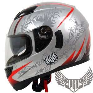 PGR Dual Visor Full Face Motorcycle Helmet DOT Approved (Small, Silver 