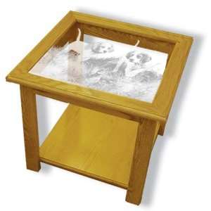  Oak Glass Top End Table With Beagle Etched Glass   Beagle End Table 