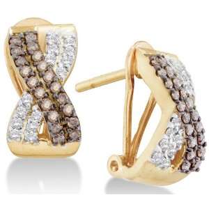 14K Yellow Gold Channel Set Round White and Chocolate Brown Diamond 