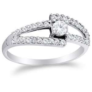  Size 4.5   14K White Gold Diamond Cross Over Engagement Ring 