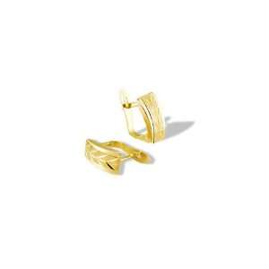    14k Yellow Gold Diamond Cut Wheat Leaf Huggie Earrings Jewelry