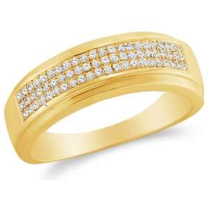 Size 5   10K Yellow Gold Diamond Three Rows MENS Wedding Band Ring   w 