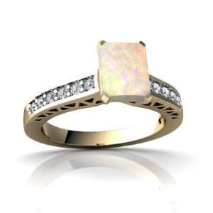   Yellow Gold Emerald cut Genuine Opal Engagement Ring Size 5 Jewelry
