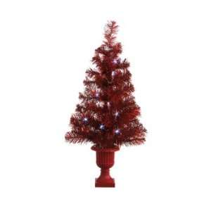  Pack of 2 Pre Lit LED Red Tinsel Christmas Trees 25 