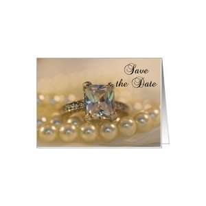  Save the Date Princess Cut Diamond Ring and Pearls Card 
