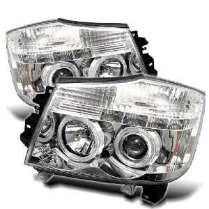 Nissan Titan Armada 04 07 Halo LED Projector Headlights Chrome w/ FREE 