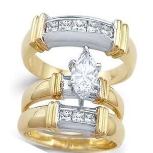   CZ Engagement Rings Set 14k Yellow Gold Wedding Bands 1.50 CT, Size 7