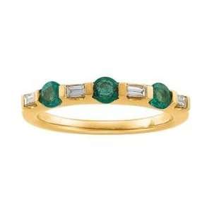  14K Yellow Gold Emerald & Diamond Anniversary Band Ring Jewelry
