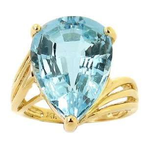   Yellow Gold Large Pear Gemstone Cocktail Ring Sky Blue Topaz, size6.5
