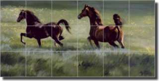 Crawford Horses Pasture Ceramic Tile Mural Backsplash  