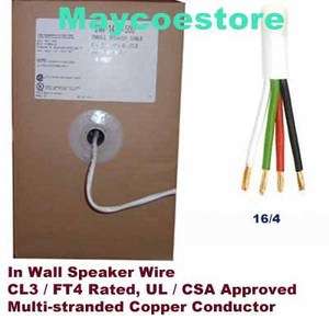 500 FT FT4 CL3 In Wall Speaker Wire 16 Gauge 16/4 Cable  