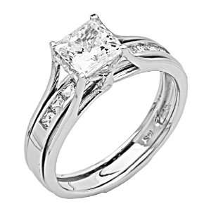   Solitaire Engagement Ring and Wedding Band 2 Two Piece Set (Size 4 to