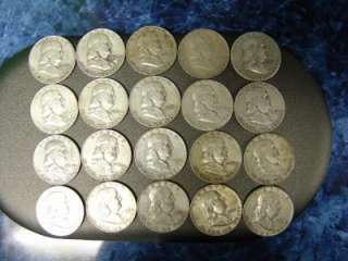 Roll 20 Franklin Half Dollar 90% Silver Coins Mix Lot  