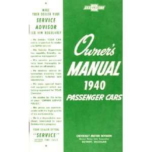 1940 CHEVROLET Full Line Owners Manual User Guide