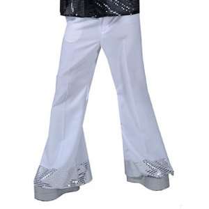  70s Male White Sequin Disco Fancy Dress Flares   LARGE 
