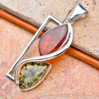 AUTHENTIC BALTIC AMBER .925 SILVER PENDANT 2 1/2  