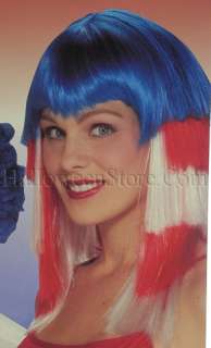Layered Americana Dancing Queen Red White and Blue Wig  Red, White 