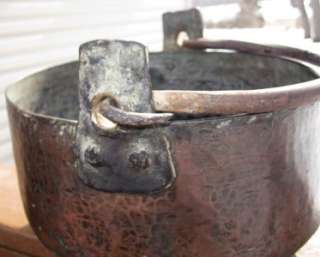Antique Forged Copper & Brass Kettle Cauldron   Dovetailed   Cast Iron 