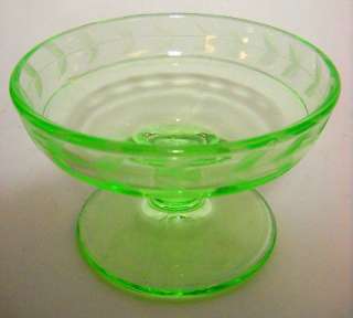 VINTAGE GREEN DEPRESSION GLASS STEMED CANDY DISH  