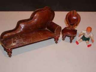 Antique DOLLHOUSE FURNITURE Doll House Chaise Lounge, & Chair 