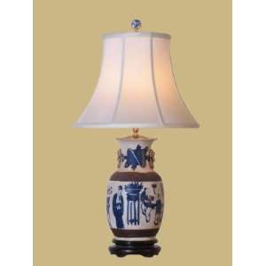  ANTIQUE FINISHED BLUE & WHITE CANTON VASE LAMP