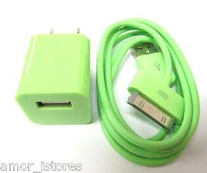   Plug Wall Charger +Green Data Cable Apple iPhone 3GS 4 4S, iPod Touch