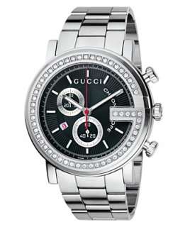 Gucci Watch, Mens G Chrono Collection Stainless Steel Diamond Bezel 