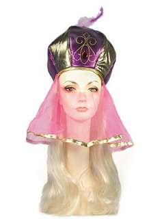 The Arab Headdress is a purple and gold lame hat with red jewel and 