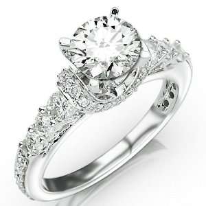 Four Prong Pave Set Round Diamonds Engagement Ring with a 0.75 Carat H 