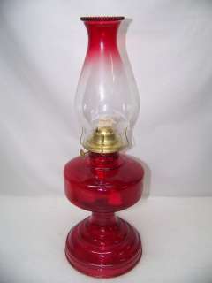 EARLY AMERICAN RUBY RED OIL LAMP W/BOX  