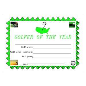  Golfer of the Year Award Certificate