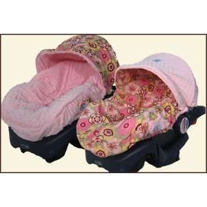 Reversible Infant Car Seat Cover   Kleo Sage and Pink Minky   Cuter 