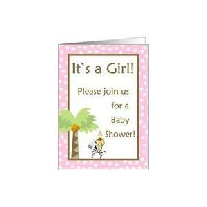   Safari Jungle Zebra Monkey Bird Polka Dot Baby Shower Invitation Card
