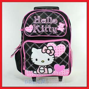   Kitty Checkered Black Roller Backpack   Rolling Girls Bag LARGE  