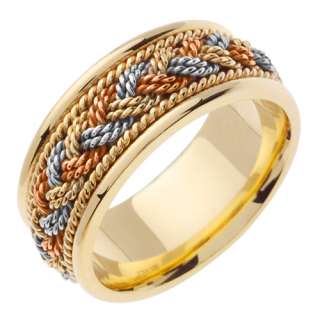 NEW MENS 14KT TRI COLOR GOLD BRAIDED WEDDING BAND 556  