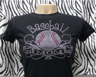 Baseball Mom With Banner Ladies Rhinestone T Shirt  