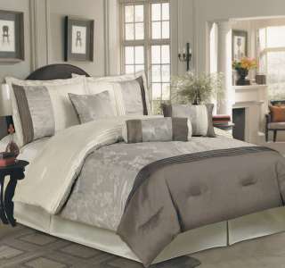 7Pcs King Yurika Taupe/Beige Comforter Bedding Set  