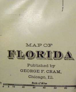 Large c.1895 Florida Map Everglades Keys Railroads  