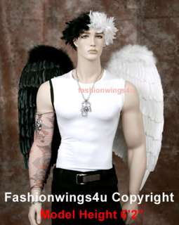 Black & White feather wings halo Half Angel Half Demon  