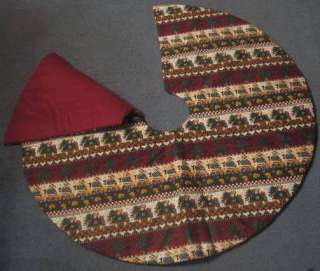 Handmade Christmas Tree Skirt Teddy Bears Burgundy NEW Country Padded 