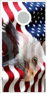 American Flag Eagle Cornhole game decal wrap  
