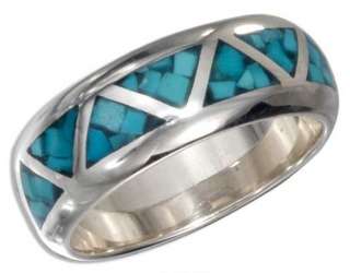 Precious Sterling Silver Turquoise Wedding Ring Sz 11  
